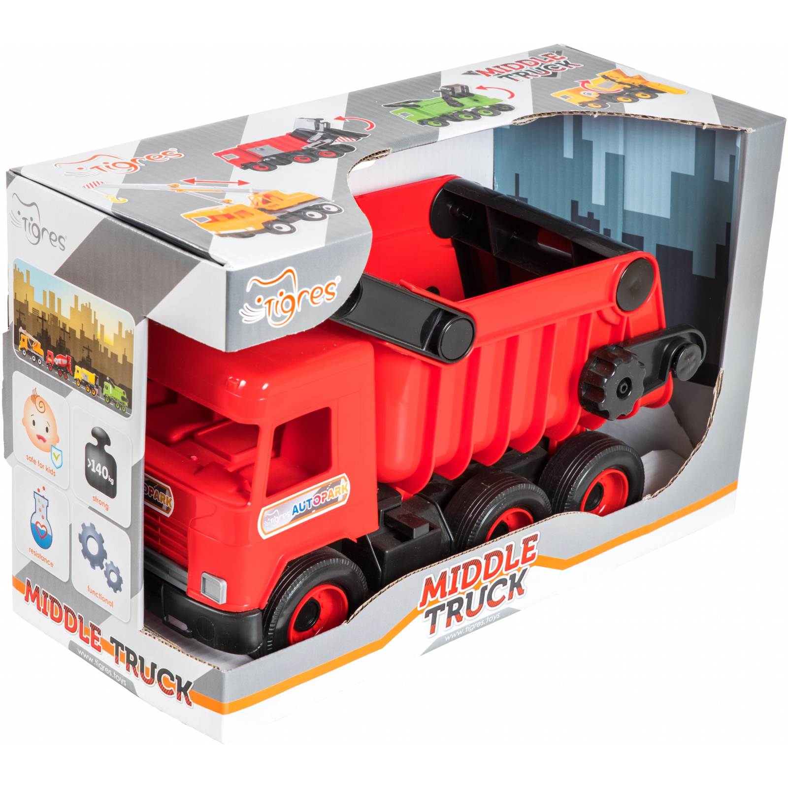 Спецтехніка Tigres Авто "Middle truck" самоскид (червоний) в коробці (39486) зображення 2