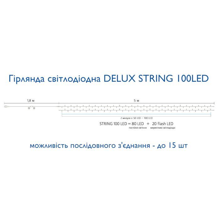 Гірлянда Delux STRING 100LED 10 м flash Білий/Прозорий IP44 (90015187) зображення 4