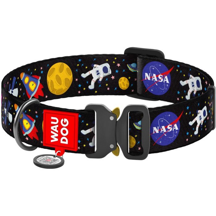 Ошейник для животных WAUDOG Nylon с QR паспортом "NASA" металлическая пряжка-фастекс XXL (4535-0047)