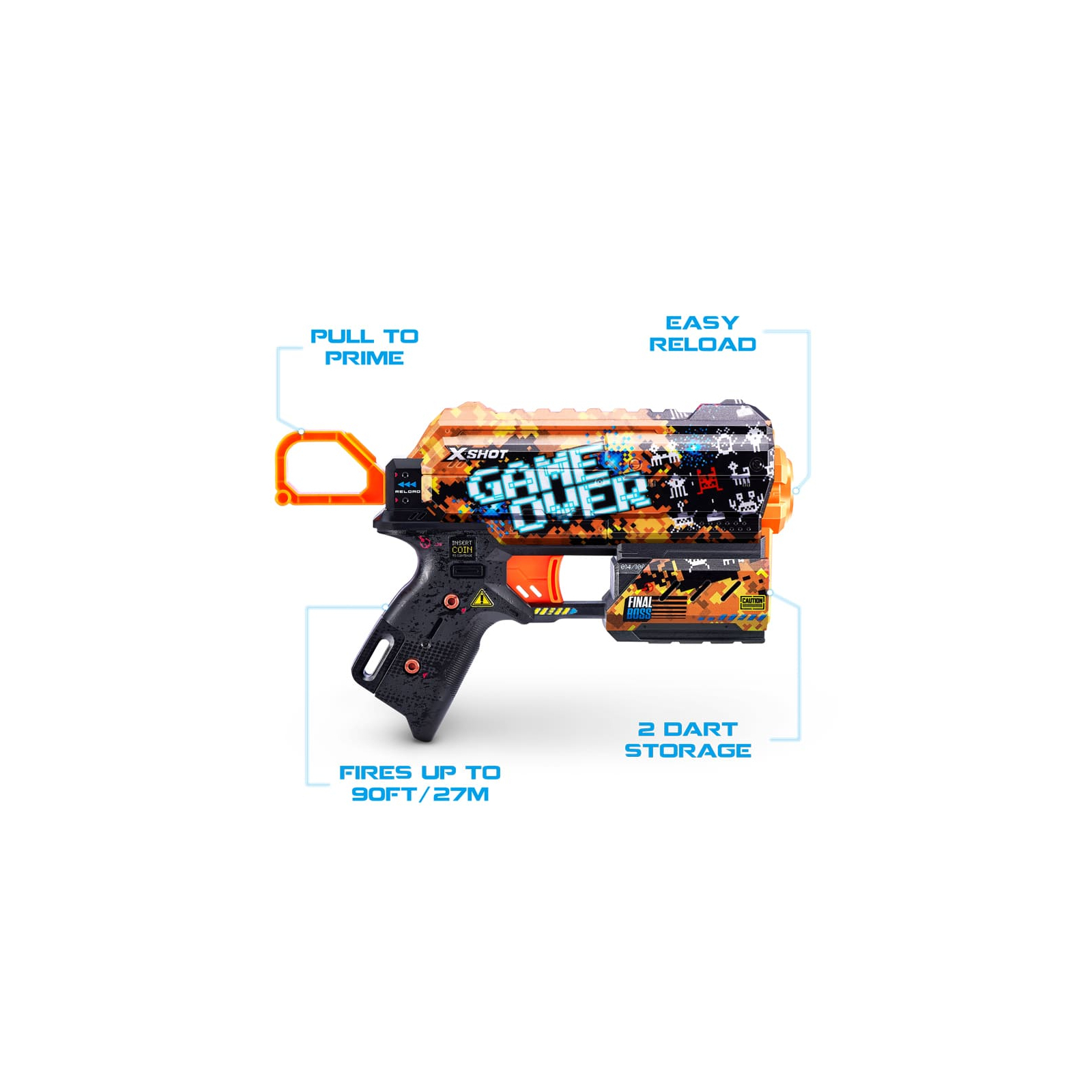 Игрушечное оружие Zuru X-Shot Быстрострельный бластер Skins Flux Game Over (8 патронов) (36516E) изображение 5