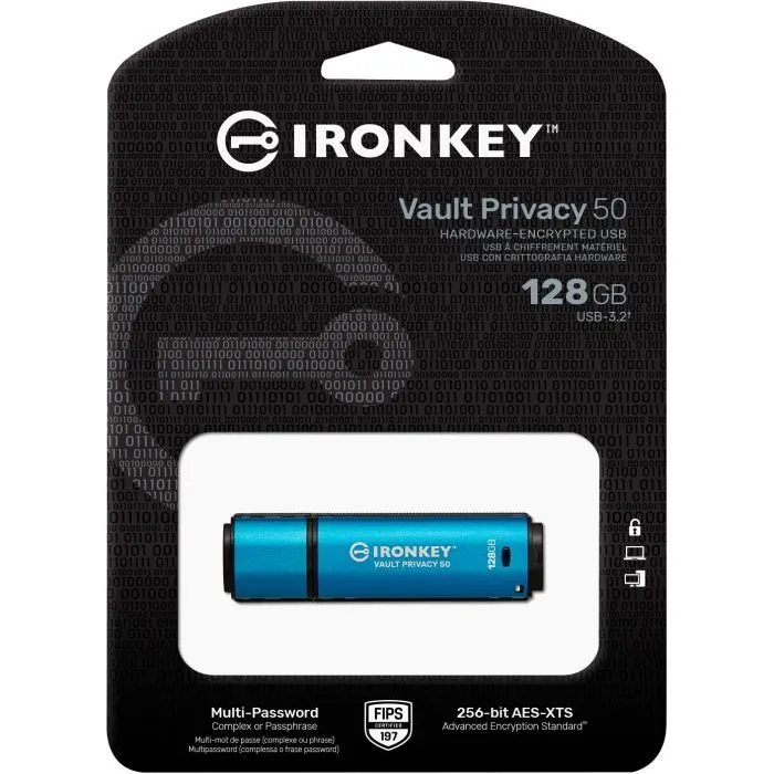 USB флеш накопитель Kingston 128GB IronKey Vault Privacy 50 Blue USB 3.2 (IKVP50/128GB) изображение 5