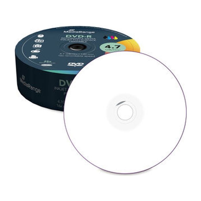 Диск DVD Mediarange DVD-R 4.7GB 120min 16x speed, inkjet fullsurface printable, Cake 25 (MR407)