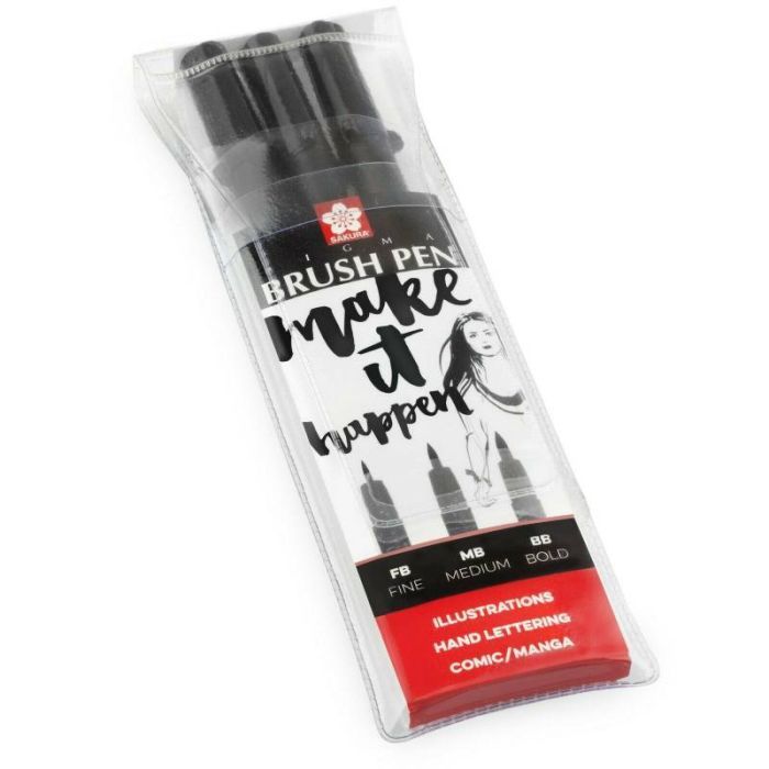 Лайнер Sakura Набор Pigma Pen Brush, 3 шт Черный (8712079395131) изображение 8