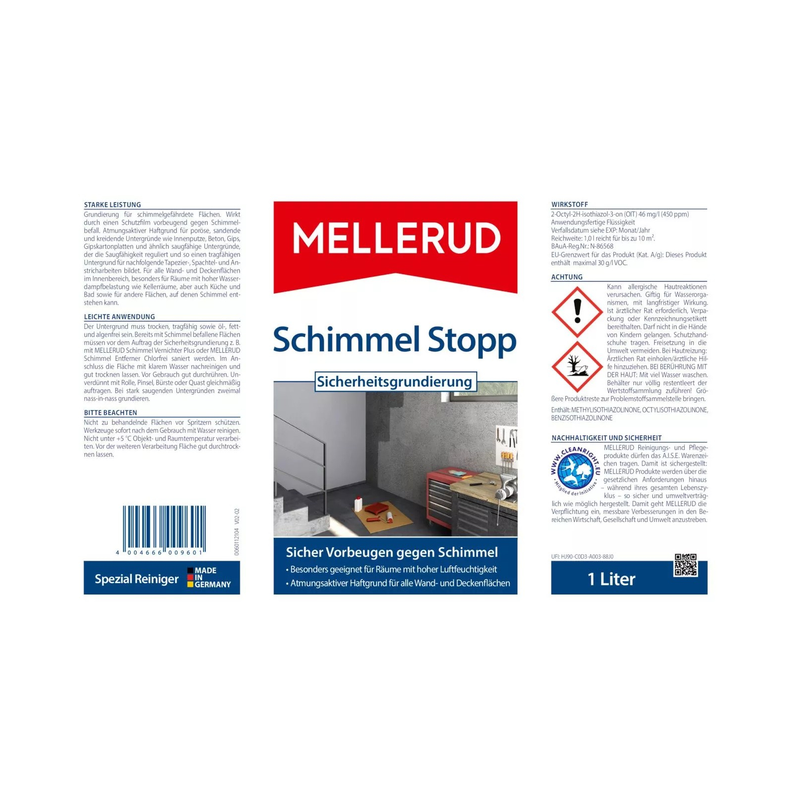 Жидкость для чистки ванн Mellerud Грунтовка для защиты от грибка и плесени 1 л (4004666009601) изображение 5