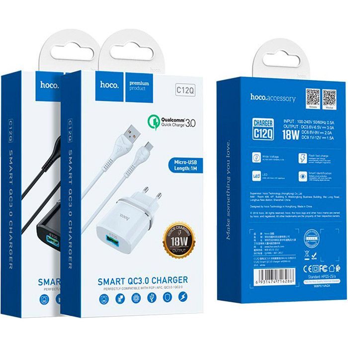 Зарядний пристрій HOCO C12Q Smart QC3.0 charger set(Micro) White (6931474716286) зображення 4