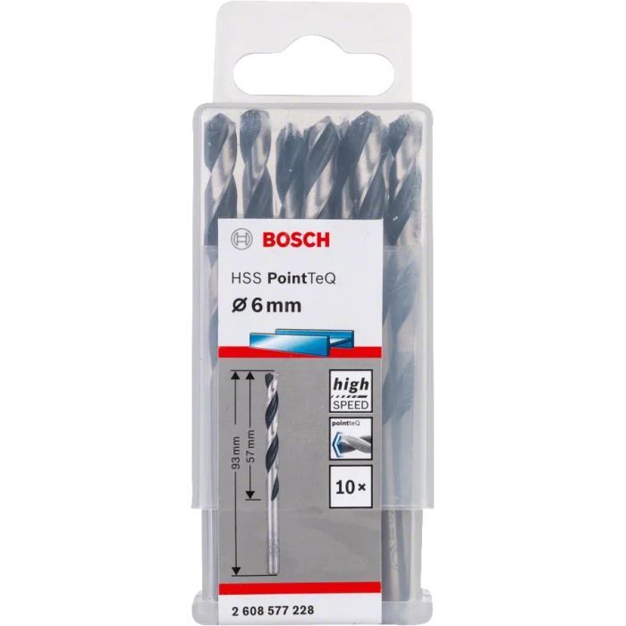 Сверло Bosch по металлу HSS-PointTeQ, 6х57х93мм, 10шт (2.608.577.228) изображение 2