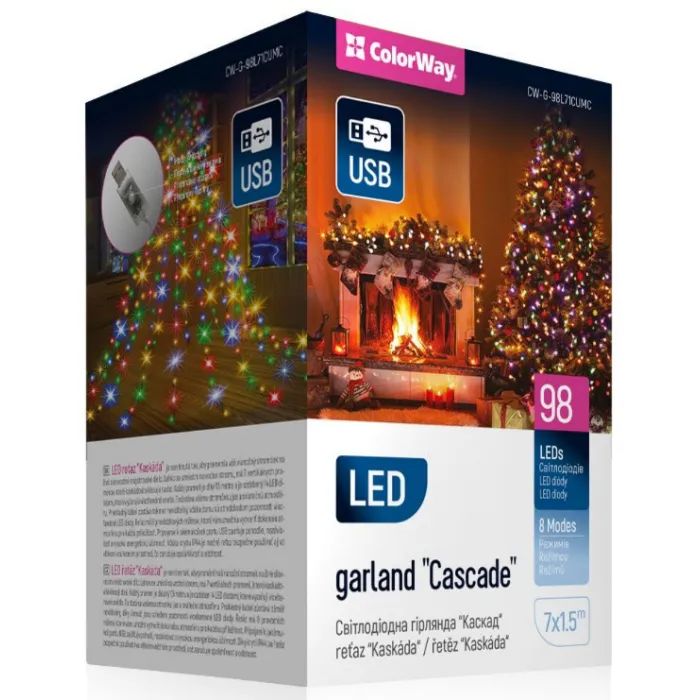 Гірлянда ColorWay Каскад LED 98 7 x 1.5 м 8 функцій (CW-G-98L71CUMC)