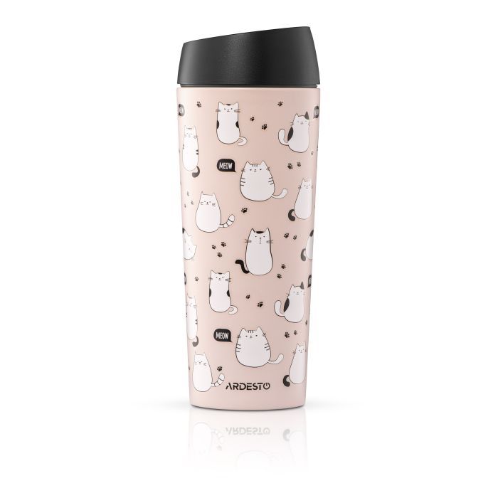 Термокружка Ardesto Coffee Time Cats 450мл, нержавіюча сталь, коричневий (AR2645FC) изображение 2 Термокружка Ardesto Coffee Time Cats 450мл, нержавіюча сталь, коричневий (AR2645FC) изображение 2