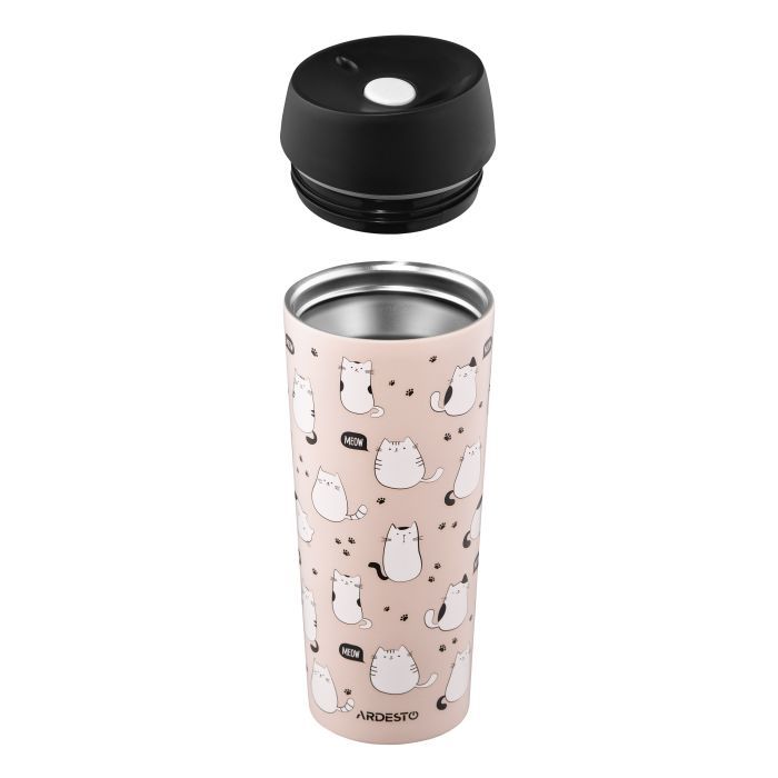 Термокружка Ardesto Coffee Time Cats 450мл, нержавіюча сталь, коричневий (AR2645FC) изображение 4 Термокружка Ardesto Coffee Time Cats 450мл, нержавіюча сталь, коричневий (AR2645FC) изображение 4