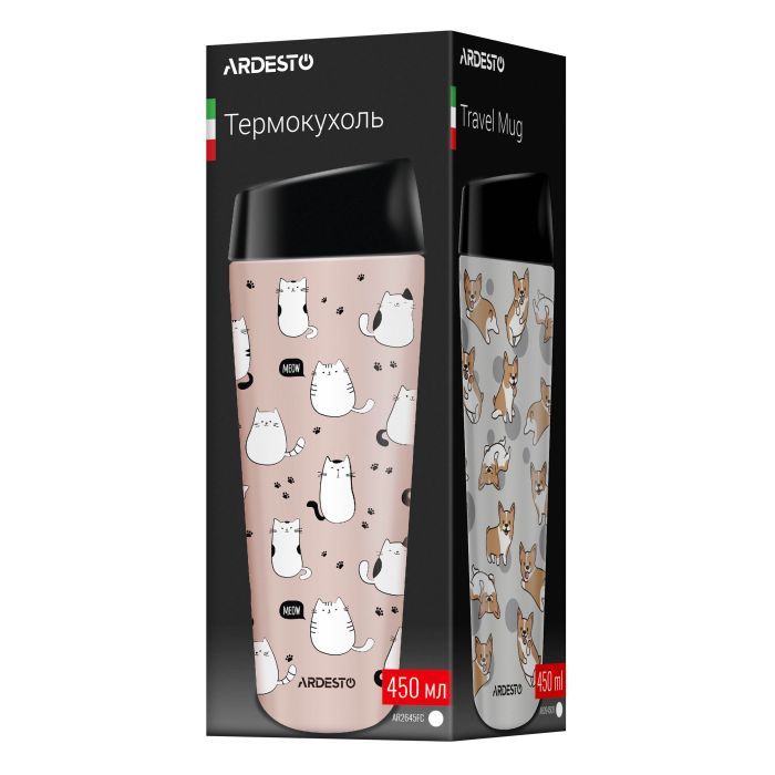 Термокружка Ardesto Coffee Time Cats 450мл, нержавіюча сталь, коричневий (AR2645FC) изображение 5 Термокружка Ardesto Coffee Time Cats 450мл, нержавіюча сталь, коричневий (AR2645FC) изображение 5