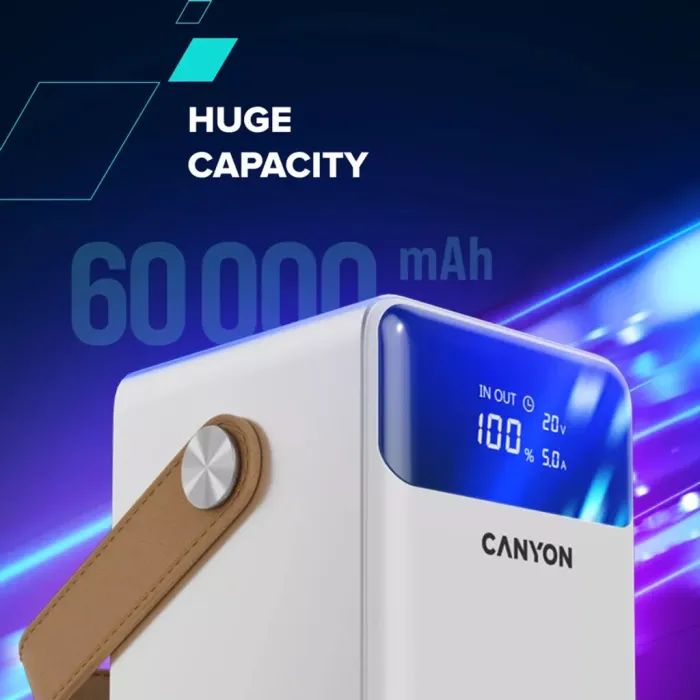 Батарея універсальна Canyon 60000mAh OnPower 610 PD/100W metal White (CNS-CPB610W) зображення 4