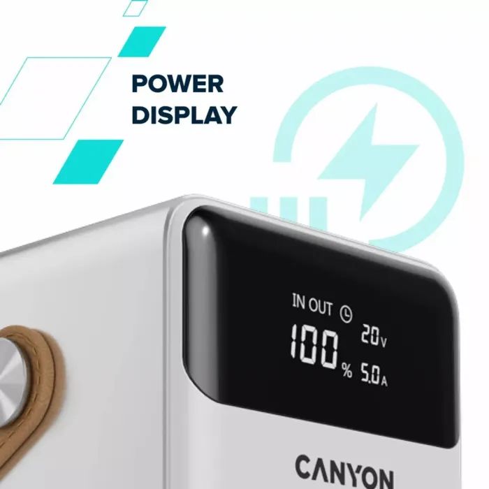 Батарея універсальна Canyon 60000mAh OnPower 610 PD/100W metal White (CNS-CPB610W) зображення 7
