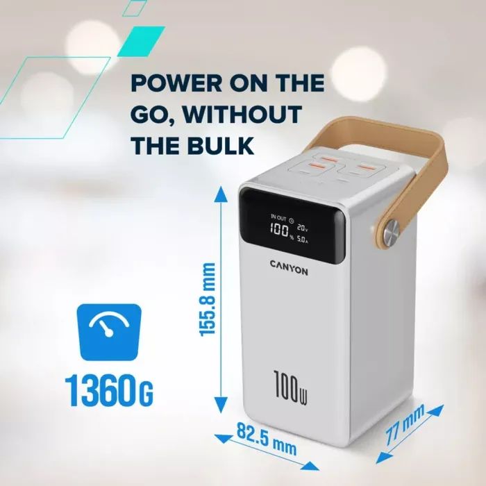 Батарея універсальна Canyon 60000mAh OnPower 610 PD/100W metal White (CNS-CPB610W) зображення 9