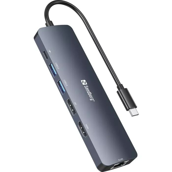 Концентратор Sandberg USB3.1 Type-C to HDMI/USB 3.0x2/RJ45/USB-C/DisplayPort PD 100W Hub 6-in-1 (136-43) зображення 2