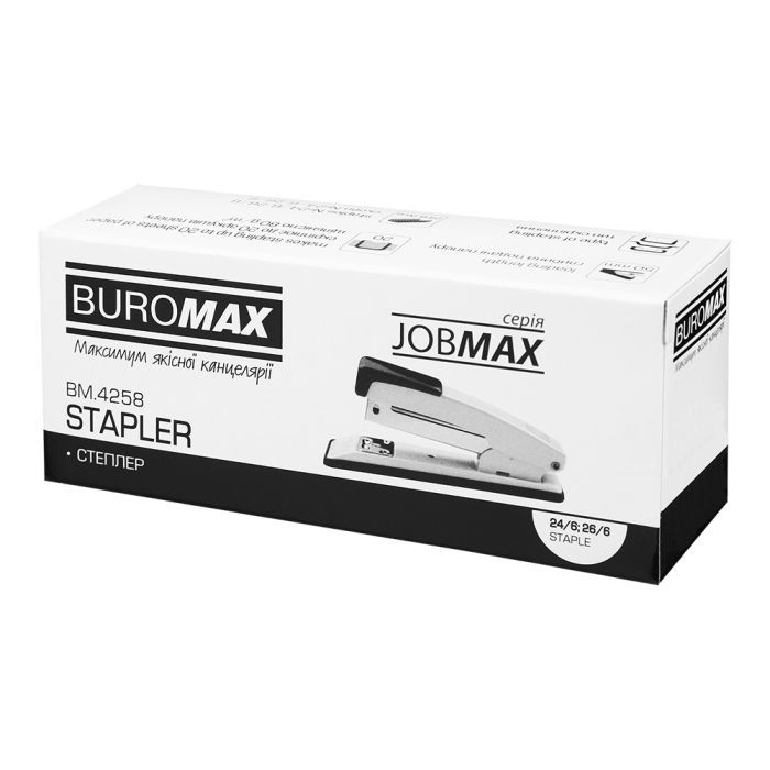 Степлер Buromax металевий, JOBMAX, 20 аркушів, (скоби №24; 26), 112 х 44 х 34 мм, синій (BM.4258-02) зображення 5