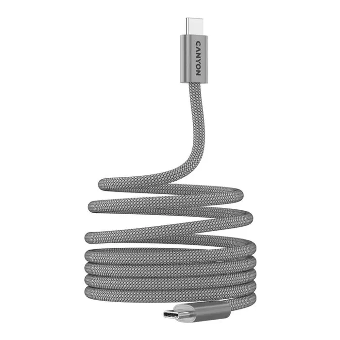 Дата кабель USB-C to USB-C 1.0m 60W Magnet Braided Light Grey Canyon (CND-CCMG60AB15LG) изображение 3