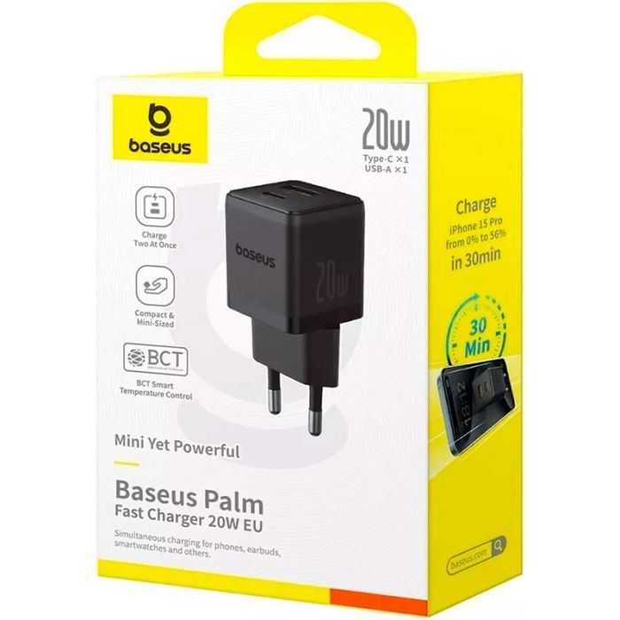 Зарядное устройство Baseus Palm Fast Charger C+U 20W black (P10111608113-00) изображение 5