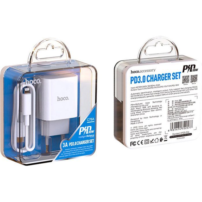 Зарядний пристрій HOCO C76A Plus Speed Source USB-C PD20W + cable USB-C to Lightning White (6931474746924) зображення 6