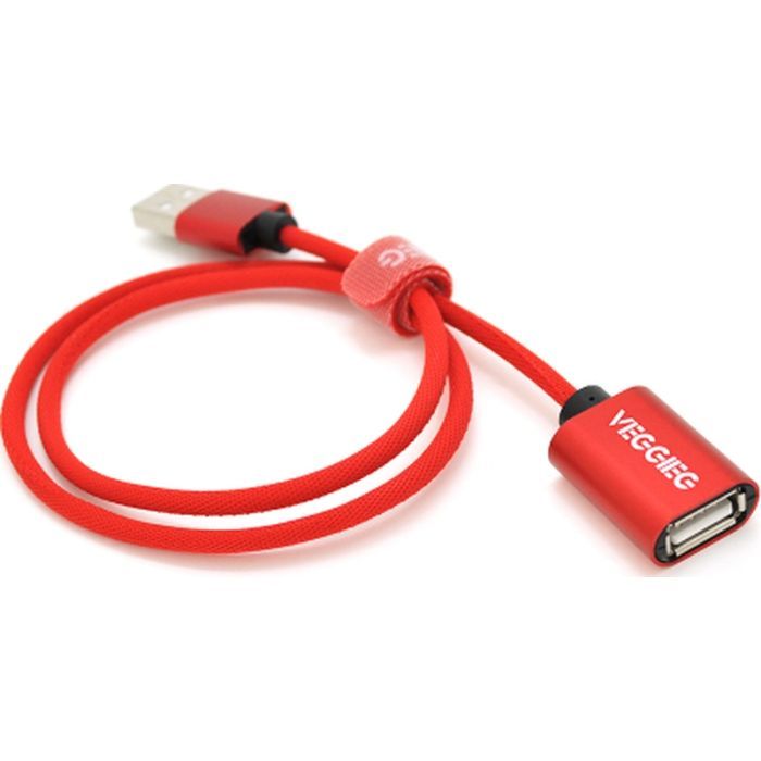 Дата кабель USB 2.0 AM/AF 0.5m red VEGGIEG (YT-AM/AF-UF2-0.5)