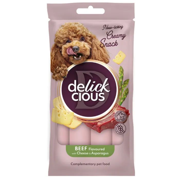 Ласощі для собак Delickcious яловичина з додаванням сиру та спаржі 4х15 г (4820269145429)