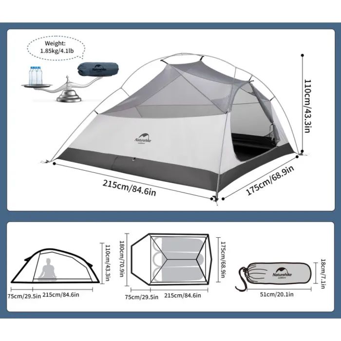 Палатка Naturehike надлегкий тримісний з футпринтом Cloud Up 3 UL NH18T030-T-T, 20D, темно-синій (6927595783290) изображение 5