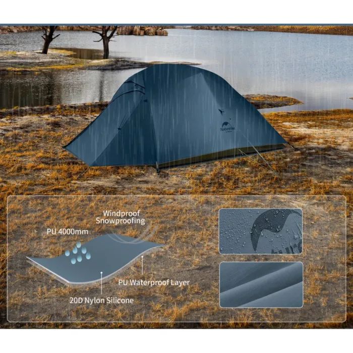 Палатка Naturehike надлегкий тримісний з футпринтом Cloud Up 3 UL NH18T030-T-T, 20D, темно-синій (6927595783290) изображение 7