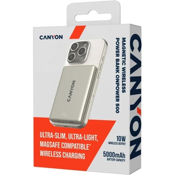 Батарея универсальная Canyon 5000mAh OnPower 500 PD20W Magnetic wireless MagSafe Grey (CNS-CPB500G) изображение 6