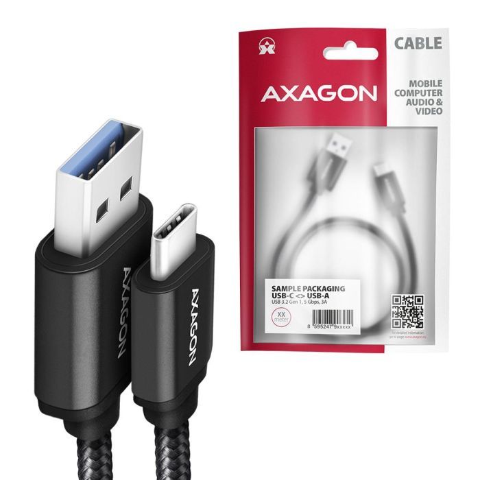 Дата кабель USB 3.2 AM to USB-C 2.0m black AXAGON (BUCM3-AM20AB) изображение 2