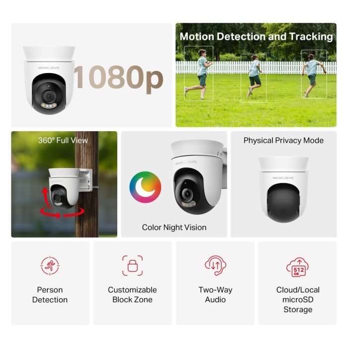 Камера відеоспостереження Mercusys IP-Камера MERCUSYS MC500 FHD N300 microSD motion detection, зовнішня (MC-500) зображення 3