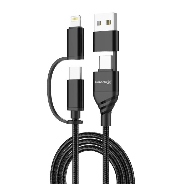 Дата кабель USB-C + USB-A to Lightning + Micro 5P + USB-C 1.0m 2.4-3A black Grand-X (PX-41B) изображение 2