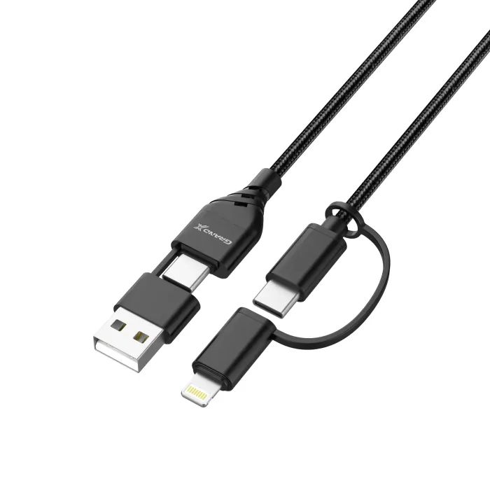 Дата кабель USB-C + USB-A to Lightning + Micro 5P + USB-C 1.0m 2.4-3A black Grand-X (PX-41B) изображение 3