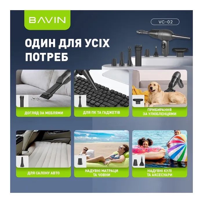 Пилосос BAVIN VC-02 15000Pa 2000 mAh Black (Z-VC02 BK) зображення 4
