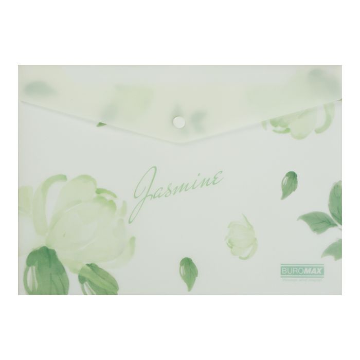 Папка - конверт Buromax А4 на кнопке, JASMINE ARABESKI, полупрозрачная, мятная (BM.3943-38)