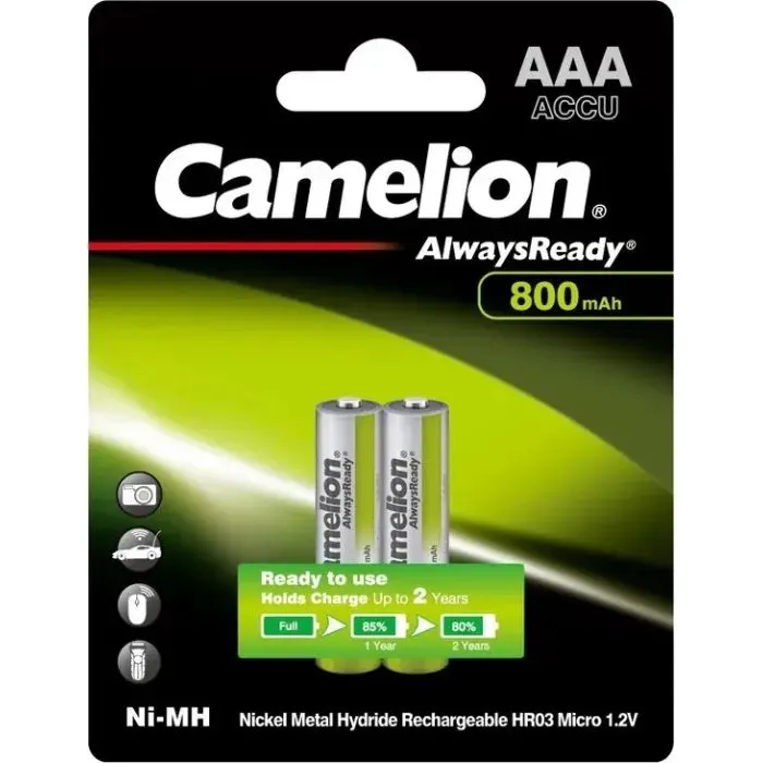 Акумулятор Camelion AAА 800mAh Ni-MH Always Ready HR03 BP2 (NH-АAA800АRBP2)