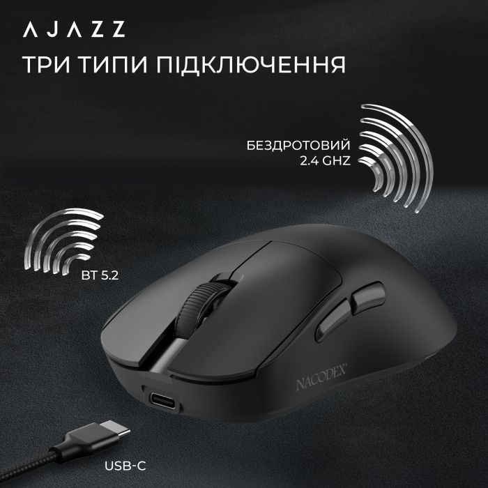Мишка Ajazz x Nacodex NJ08-MC Wireless/Bluetooth/USB White (NJ08-MC-W) зображення 10