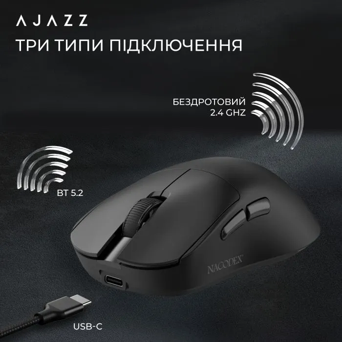 Мишка Ajazz x Nacodex NJ08-MC Wireless/Bluetooth/USB Black (NJ08-MC-B) зображення 10