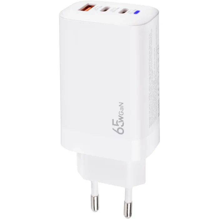 Зарядное устройство XoKo 2xUSB-C PD65W + 1xUSB QC3.0 GaN white (XK-QC-630) изображение 3