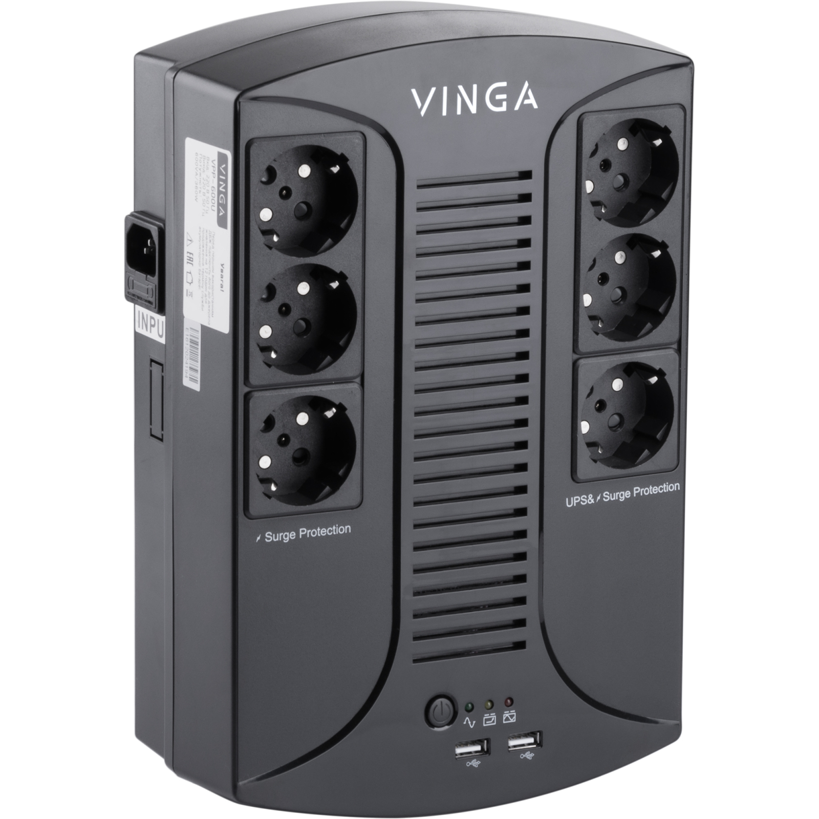 Пристрій безперебійного живлення Vinga 600VA-PU, 2USB*5V /1A (VPP-600U) зображення 3