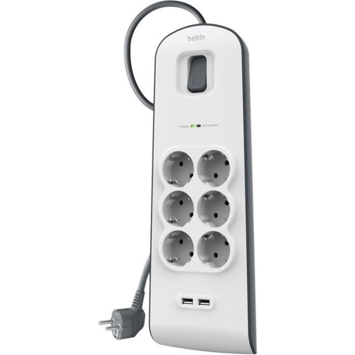 Сетевой фильтр питания Belkin Superior SurgeMaster 2м, 6 роз, 2xUSB (BSV604VF2M)