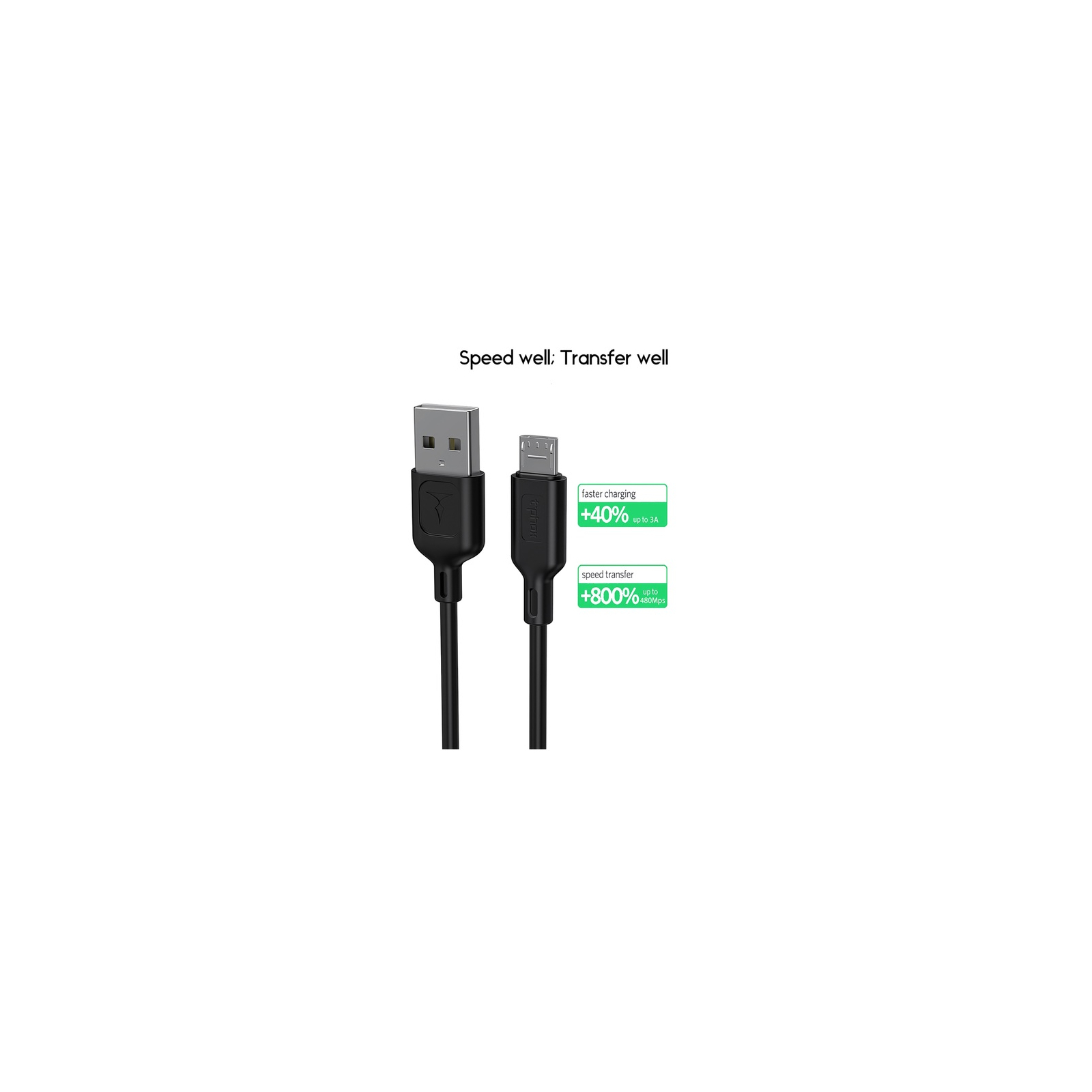 Дата кабель USB 2.0 AM to Micro 5P 1.2m Fast T-M829 T-Phox (T-M829 Black) изображение 6