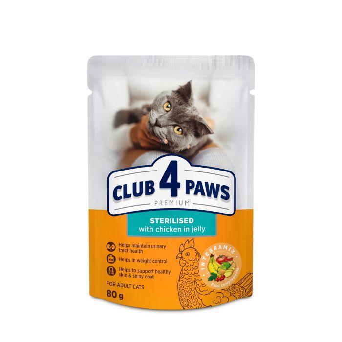 Вологий корм для кішок Club 4 Paws для стерилізованих в желе з куркою 80 г (4820083908934)