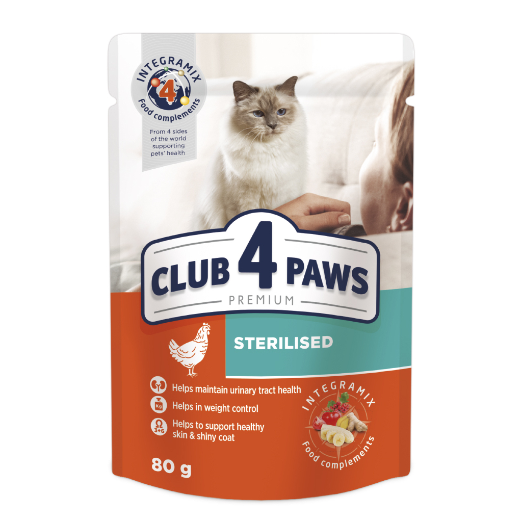 Вологий корм для кішок Club 4 Paws для стерилізованих в желе з куркою 80 г (4820083908934)