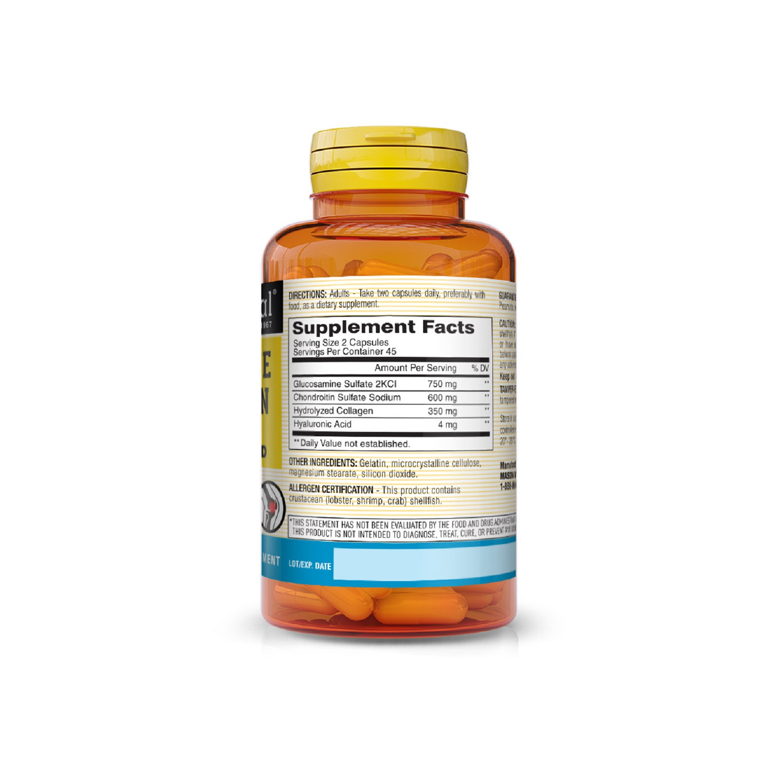 Антиоксидант Mason Natural Глюкозамин, хондроитин с коллагеном и гиалуроновой ки (MAV14539) изображение 2