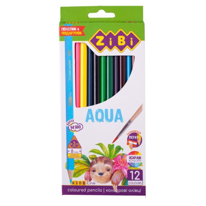 Карандаши цветные ZiBi Kids line AQUA акварельные 12 шт (ZB.2475)