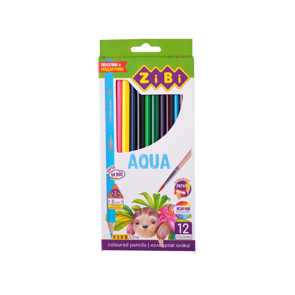 Олівці кольорові ZiBi Kids line AQUA акварельні 12 шт (ZB.2475)