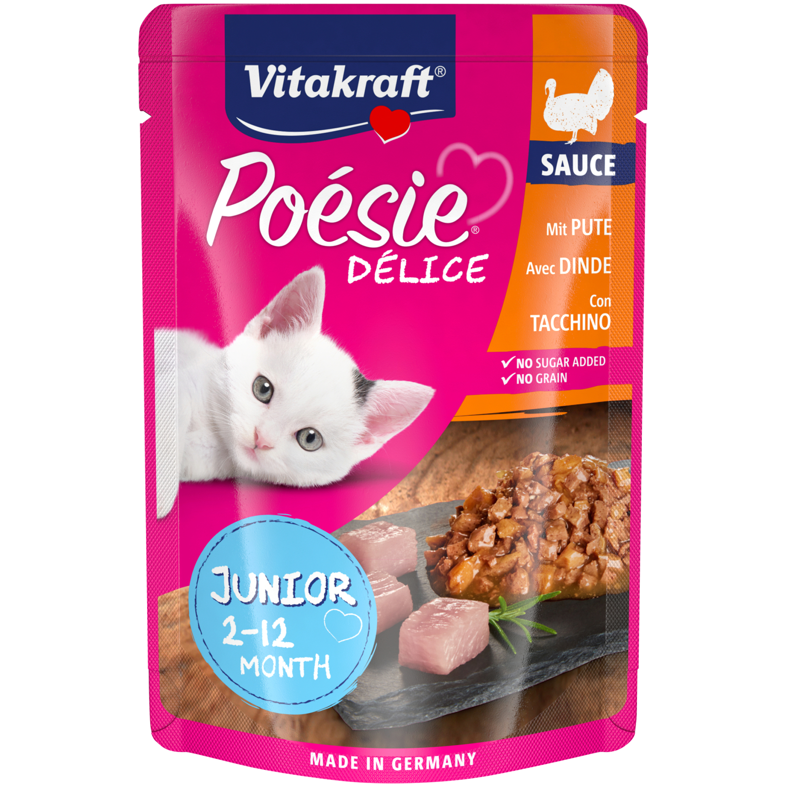 Влажный корм для кошек Vitakraft Poésie Délice pouch Junior индейка в соусе 85 г (4008239352910)