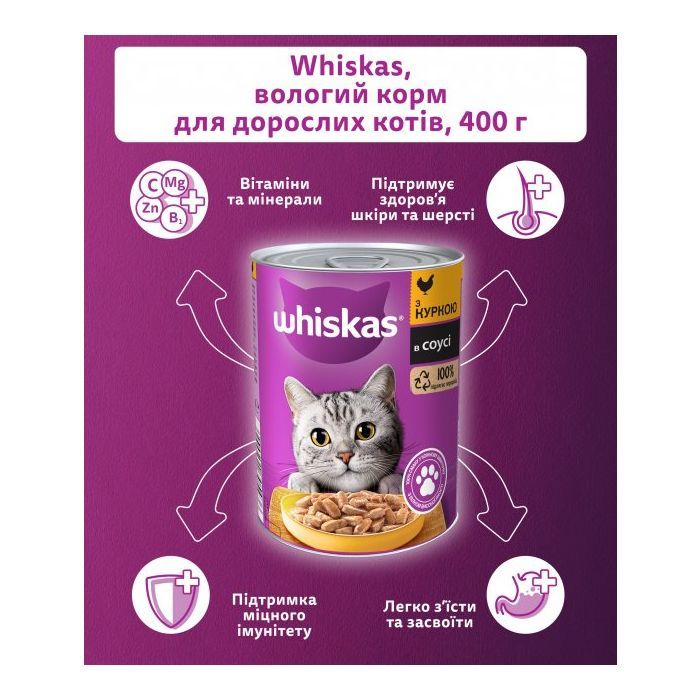 Консерви для котів Whiskas з куркою в соусі 400 г (5900951305436) зображення 2 Консерви для котів Whiskas з куркою в соусі 400 г (5900951305436) зображення 2