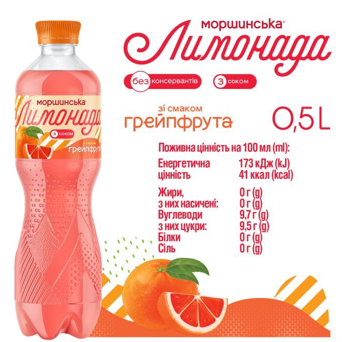 Напиток Моршинська сокосодержащий Лимонада со вкусом Грейпфрута 1.5 л (4820017002820) изображение 4