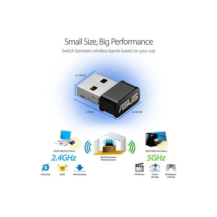 Сетевая карта Wi-Fi ASUS USB-AC53 (90IG03P0-BM0R10) изображение 3