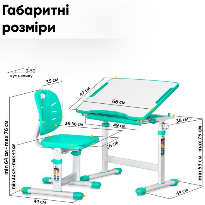 Парта со стулом Evo-kids Green (Evo-06 Ergo Z) изображение 4